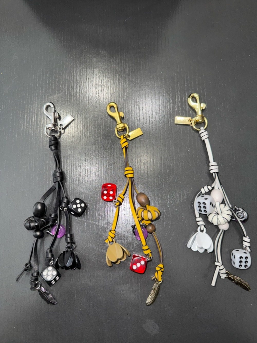 Decorative Heritage Style Dice & Charm Bag Charm - Black, Yellow, or White